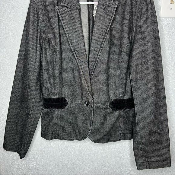 New! Chadwick’s Gray Denim Button Velvet Waistband Peplum Women Blazer Sz 16 - Picture 5 of 10